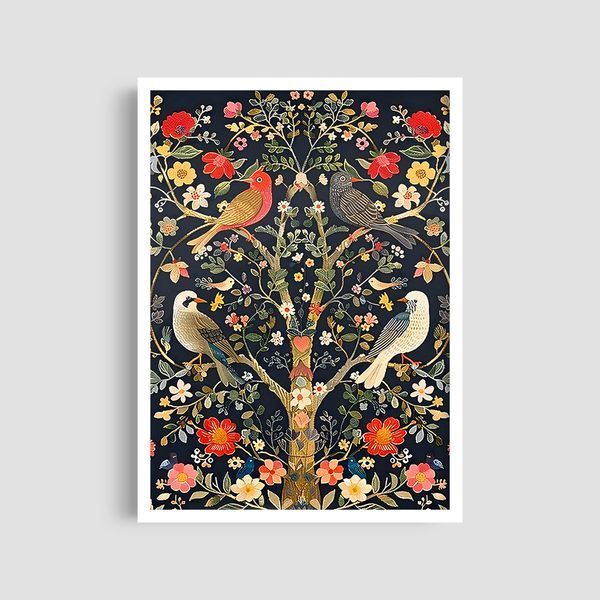 Постер "Birds and Flowers" wms026_birds_and_flowers_white_antiblik_a1 фото